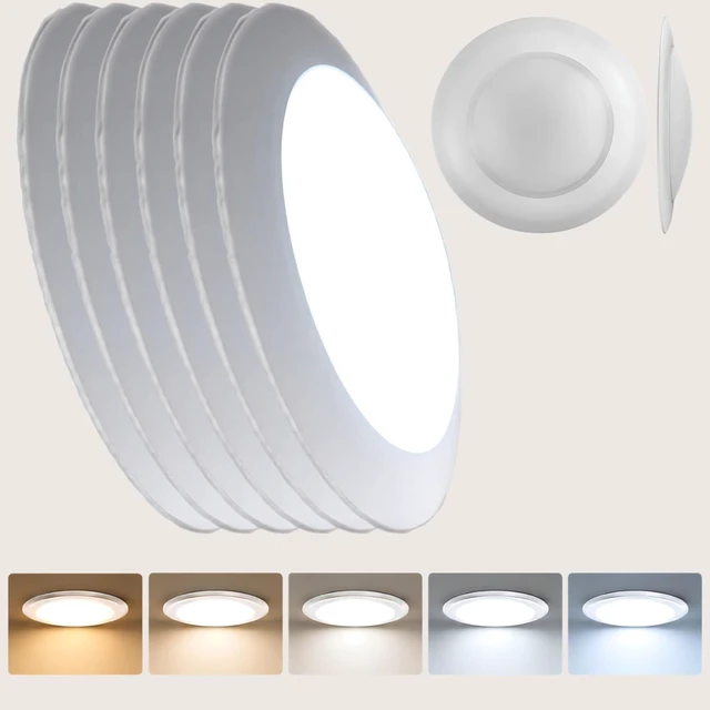 Alt view image 5 of 7 - 7.5 Inch Flush Mount Ceiling Light Fixture (6 Pack) - 16.5W, 1500Lm, 120V, 6000K Modern Kitchen Recessed Ceiling Lamp | Wet Location Dimmable LED Light | ETL, 4/6" J-Box