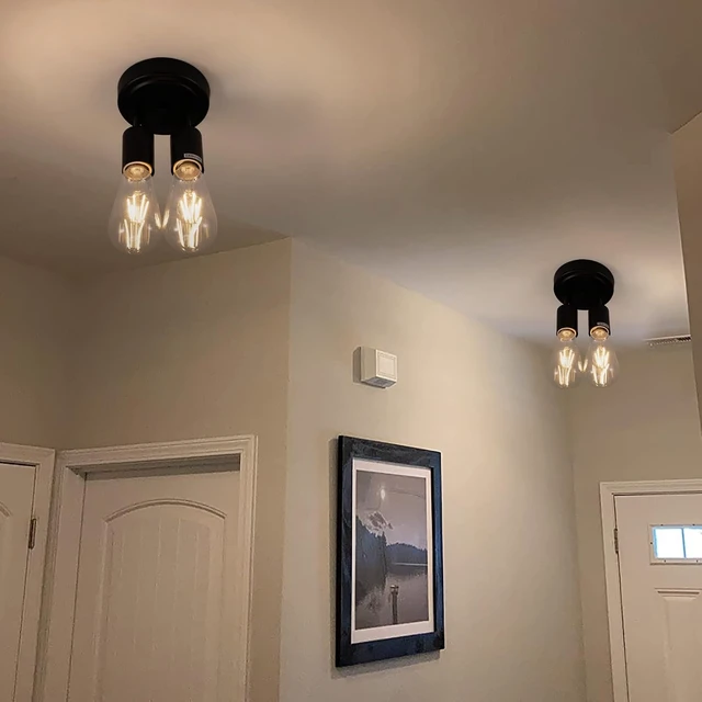 Alt view image 6 of 7 - Semi Flush Mount 2Light Ceiling Light Matte Black with E26 Base Modern Chandelier for Farmhouse Kitchen Dining Room Bedroom Study Living Room.