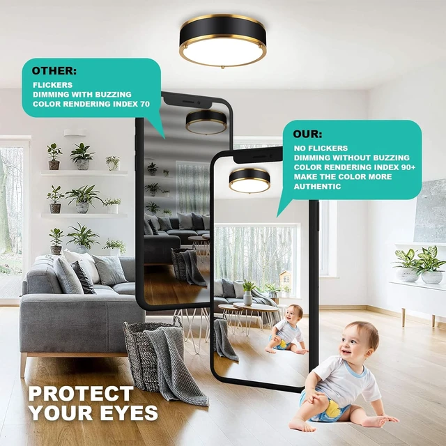 Alt view image 5 of 6 - Edwarmlux 12.5 Inch LED Flush Mount Light Fixture, 26W, Modern Ceiling Light, 3 Color Adjustable 3000K/4000K/5000K, Dimmable for Bedroom, Hallway, Bathroom, Kitchen (Black Gold)