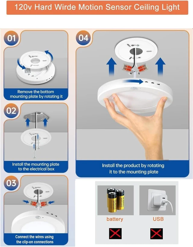 Alt view image 7 of 7 - 7.5 inch Motion Sensor Ceiling Light Wired, 15W Motion Activated Light