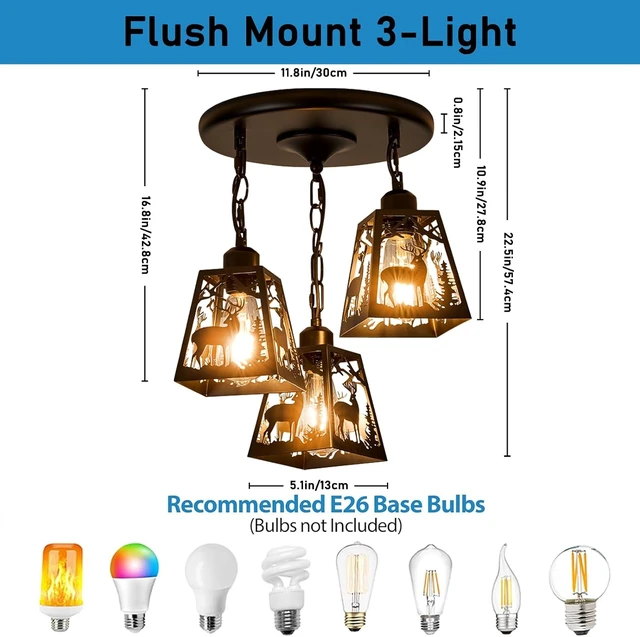 Alt view image 3 of 7 - Farmhouse Rustic Ceiling Light Fixture,Black Metal Cage Pendant Lights Kitchen Island with Deer,Industrial Hanging Pendant Lighting for Dining Room Bedroom Entryway Hallway Foyer