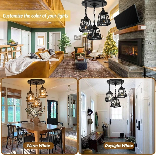 Alt view image 4 of 7 - Farmhouse Rustic Ceiling Light Fixture,Black Metal Cage Pendant Lights Kitchen Island with Deer,Industrial Hanging Pendant Lighting for Dining Room Bedroom Entryway Hallway Foyer