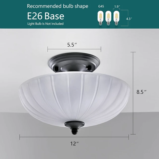 Alt view image 5 of 7 - Frosted Glass Ceiling Light Fixture - Semi Flush Mount with 3 E26 Bulb Sockets, Soft Diffused Lighting/Anti-Glare Shade Lighting for Living Room Dining Room Hallway, Vintage Indoor Chandelier