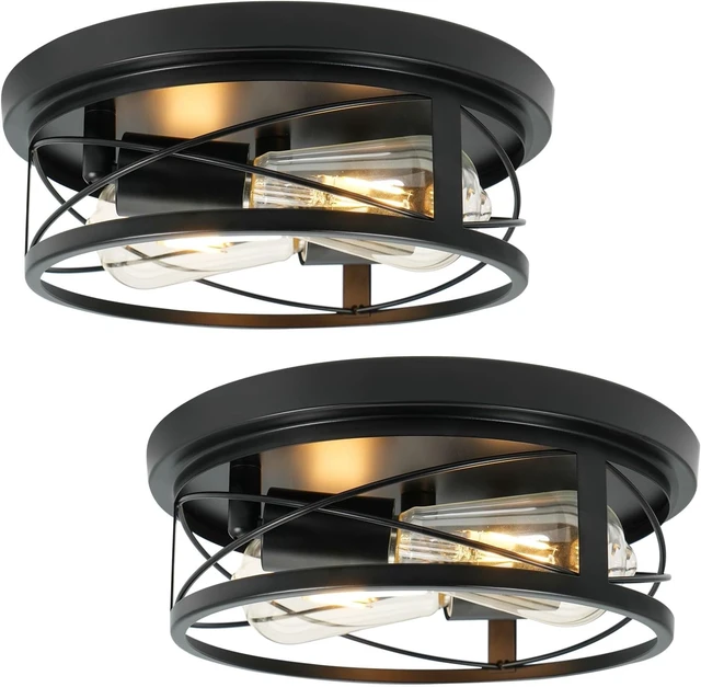 Main image of 2 Pack Farmhouse Ceiling Light - 11 Inch Dimmable Rustic Black Flush Mount E26 Industrial Ceiling Modern Led Light for Hallway Bathroom Kitchen Bedroom