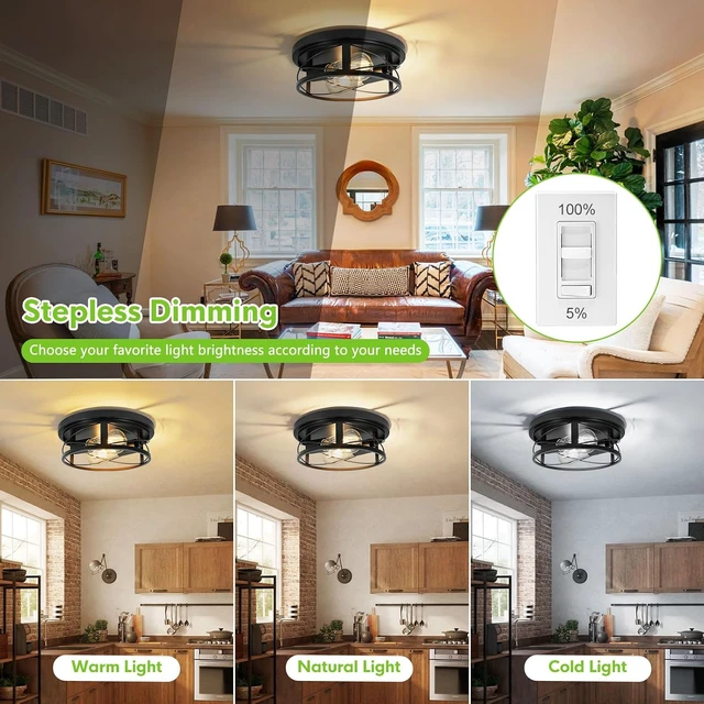 Alt view image 2 of 7 - 2 Pack Farmhouse Ceiling Light - 11 Inch Dimmable Rustic Black Flush Mount E26 Industrial Ceiling Modern Led Light for Hallway Bathroom Kitchen Bedroom