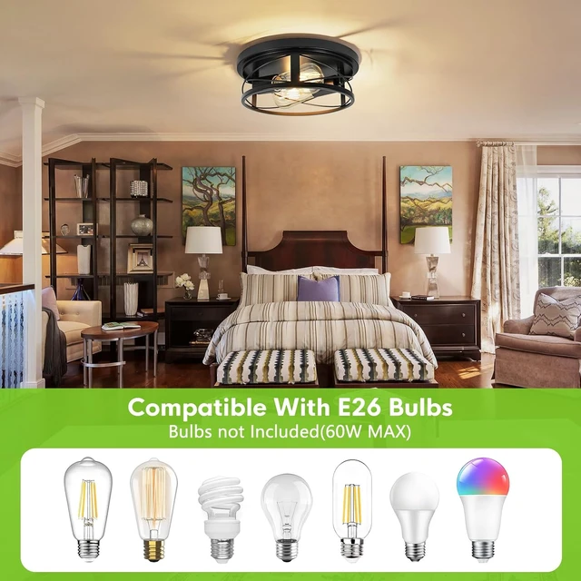Alt view image 3 of 7 - 2 Pack Farmhouse Ceiling Light - 11 Inch Dimmable Rustic Black Flush Mount E26 Industrial Ceiling Modern Led Light for Hallway Bathroom Kitchen Bedroom