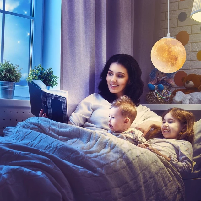 Alt view image 6 of 6 - Plug-in Moon Pendant Light, Hanging Lamp with Switch & Cord, 3-Color Dimmable LED Ceiling Lamp for Kids Bedroom or Nursery, White Lunar Night Light (Warm,Neutral,White,LED Bulb Included)