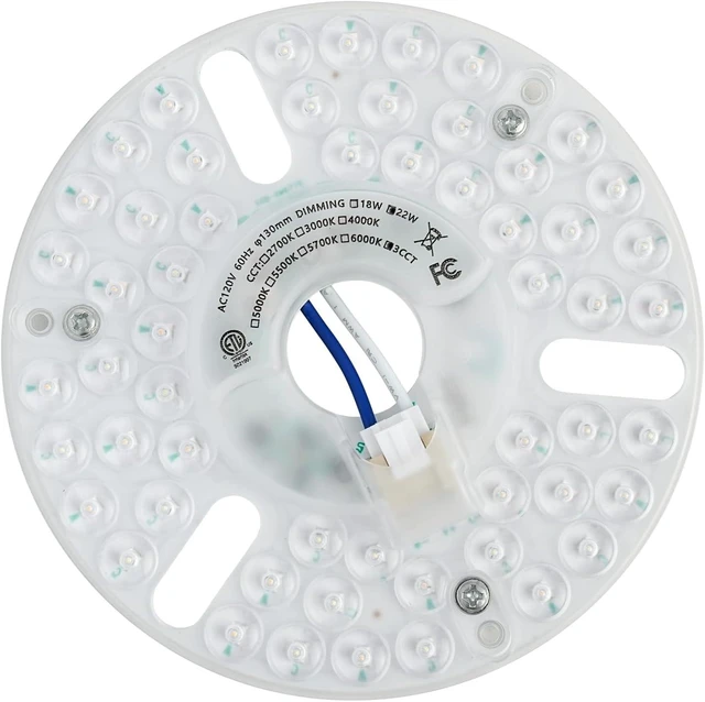 Main image of 5.12'' LED Ceiling Fan Light Retrofit Kit, Ceiling Light Replacement Panel PCB, 22W 3CCT 3000K 4500K 6000K 2640LM 120V CRI80 ETL Dimmable (22)