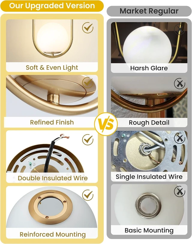 Alt view image 5 of 7 - Yunnix Pendant Lights Kitchen Island, Pendant Light Fixtures, Modern Matte Gold Globe Glass Pendant Lighting, Brass Mid Century Chandelier One Light for Bathroom Bedroom Dining Room