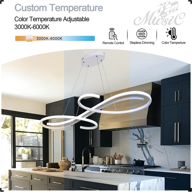 Alt view image 3 of 7 - Modern LED Pendant Lights for Kitchen Island, Dimmable 39.75" Linear LED Chandelier Light Fixture, Upgraded Dining Room Ceiling Hanging Light Fixtures Height Adjustable