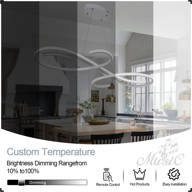 Alt view image 4 of 7 - Modern LED Pendant Lights for Kitchen Island, Dimmable 39.75" Linear LED Chandelier Light Fixture, Upgraded Dining Room Ceiling Hanging Light Fixtures Height Adjustable