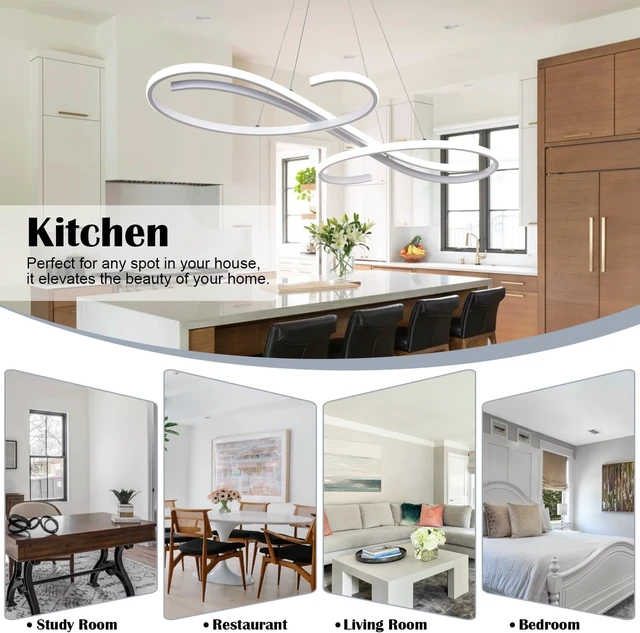 Alt view image 6 of 7 - Modern LED Pendant Lights for Kitchen Island, Dimmable 39.75" Linear LED Chandelier Light Fixture, Upgraded Dining Room Ceiling Hanging Light Fixtures Height Adjustable