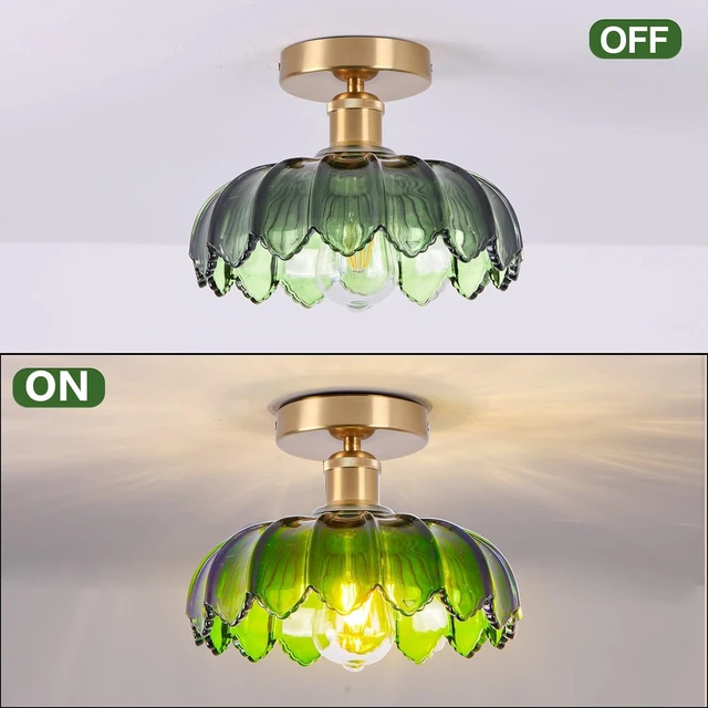 Alt view image 2 of 7 - Chandelier, Flush Mount Ceiling Light, Green Glass Shade Light Fixture, 1 Light Lighting Fixture for Bedroom,Dining Room,Kitchen, Hallway (Green 4112GR)