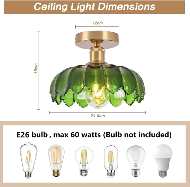 Alt view image 3 of 7 - Chandelier, Flush Mount Ceiling Light, Green Glass Shade Light Fixture, 1 Light Lighting Fixture for Bedroom,Dining Room,Kitchen, Hallway (Green 4112GR)