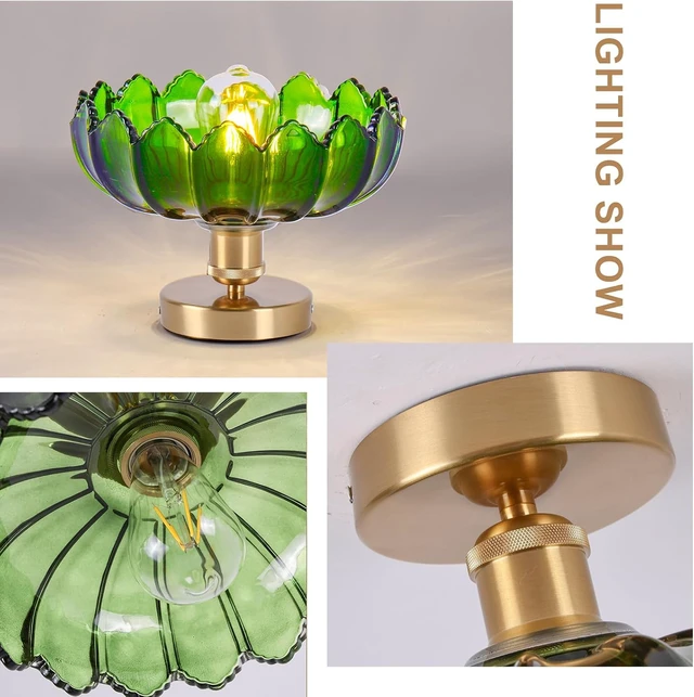 Alt view image 4 of 7 - Chandelier, Flush Mount Ceiling Light, Green Glass Shade Light Fixture, 1 Light Lighting Fixture for Bedroom,Dining Room,Kitchen, Hallway (Green 4112GR)
