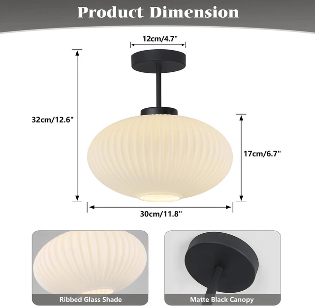 Alt view image 2 of 7 - KCO Lighting Matte Black 11.8 White Milk Glass Flush Mount Ceiling Light