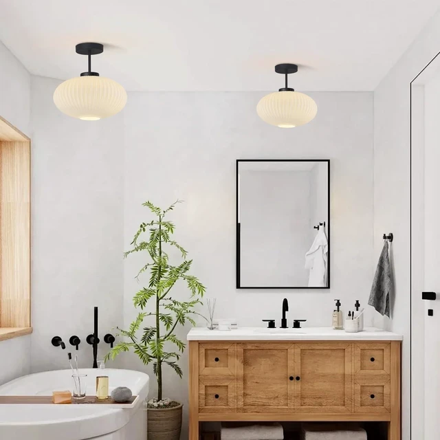 Alt view image 4 of 7 - KCO Lighting Matte Black 11.8 White Milk Glass Flush Mount Ceiling Light