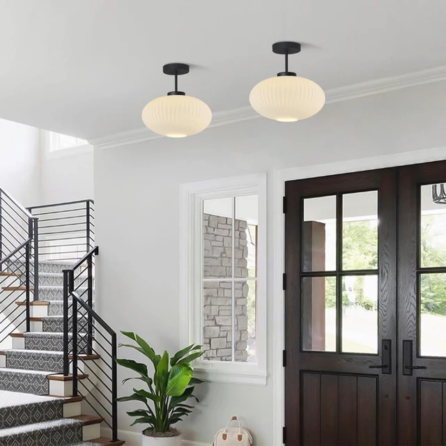 Alt view image 5 of 7 - KCO Lighting Matte Black 11.8 White Milk Glass Flush Mount Ceiling Light