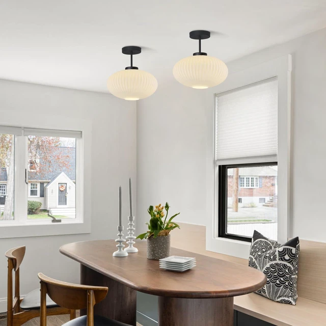 Alt view image 6 of 7 - KCO Lighting Matte Black 11.8 White Milk Glass Flush Mount Ceiling Light