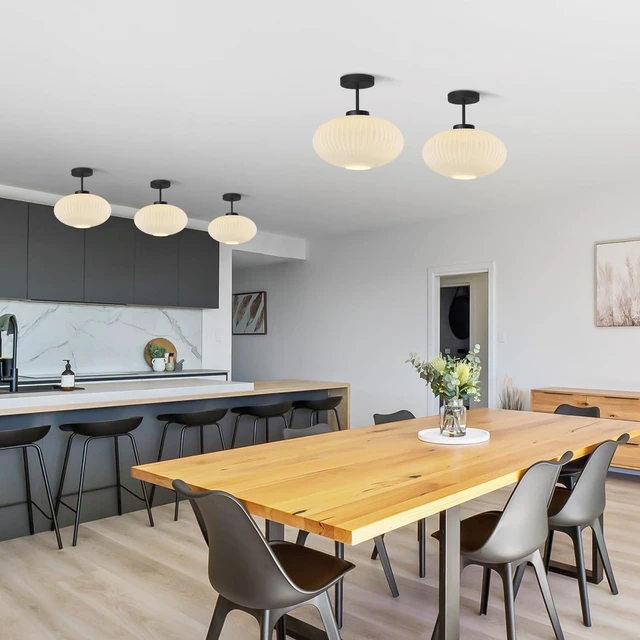 Alt view image 7 of 7 - KCO Lighting Matte Black 11.8 White Milk Glass Flush Mount Ceiling Light