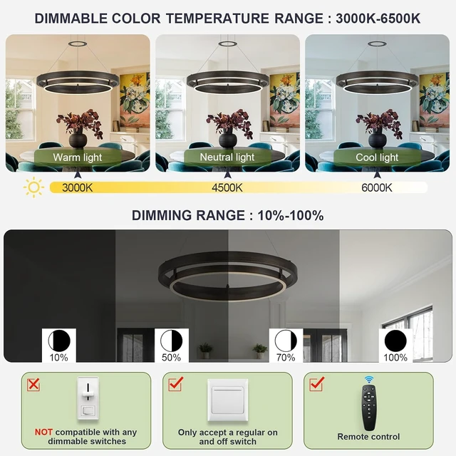 Alt view image 7 of 7 - LED Ring Chandelier Vintage Brown Dimmable Circular LED Pendant Light