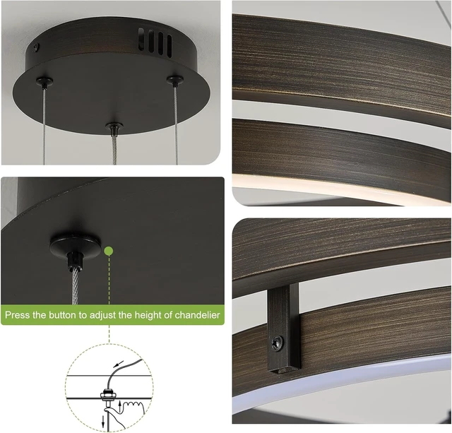Alt view image 6 of 7 - LED Ring Chandelier Vintage Brown Dimmable Circular LED Pendant Light