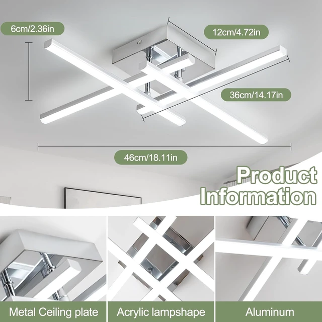 Alt view image 2 of 7 - ElDISUNY Modem LED Ceiling Light, 24w Sputnik Ceiling Light Fixture, 6500K Cool White Flush Mount Ceiling Light Fixture for Bedroom Hallway Living Room Dining Room Coridor Kitchen(Sllver)