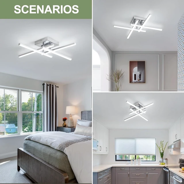 Alt view image 6 of 7 - ElDISUNY Modem LED Ceiling Light, 24w Sputnik Ceiling Light Fixture, 6500K Cool White Flush Mount Ceiling Light Fixture for Bedroom Hallway Living Room Dining Room Coridor Kitchen(Sllver)
