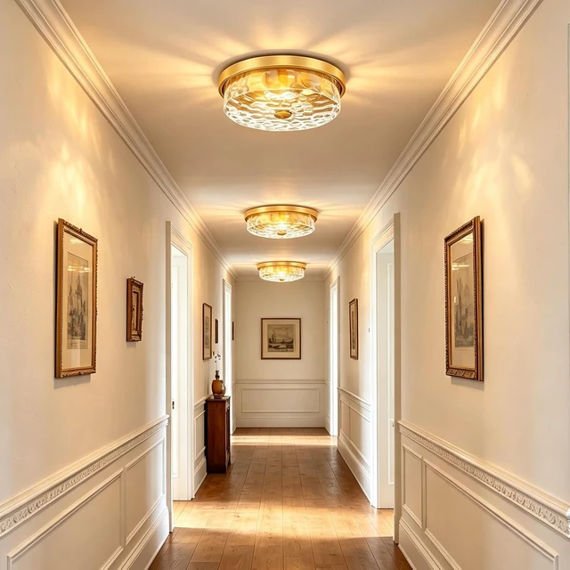 Alt view image 2 of 7 - Flush Mount Ceiling Light with Water Ripple Glass Shade, Modern 3-Light Ceiling-Mount Light Fixtures for Bedroom Living Room Gold Metal Farmhous Ceiling Lamp for Lighting and Decoration