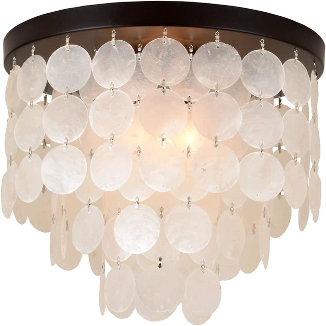 Main image of ALICE HOUSE 14-inch Capiz Shell Ceiling Light, Antique Bronze Finish, 3 Light Flush Mount Light for Bedroom, Kitchen, Entryway AL1701-S3