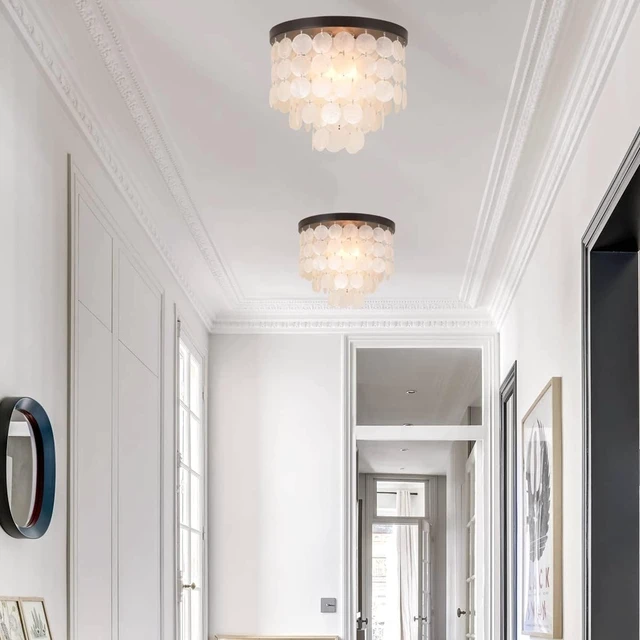 Alt view image 3 of 7 - ALICE HOUSE 14-inch Capiz Shell Ceiling Light, Antique Bronze Finish, 3 Light Flush Mount Light for Bedroom, Kitchen, Entryway AL1701-S3