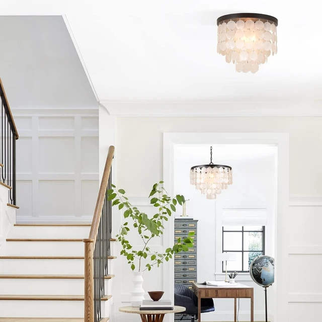Alt view image 2 of 7 - ALICE HOUSE 14-inch Capiz Shell Ceiling Light, Antique Bronze Finish, 3 Light Flush Mount Light for Bedroom, Kitchen, Entryway AL1701-S3