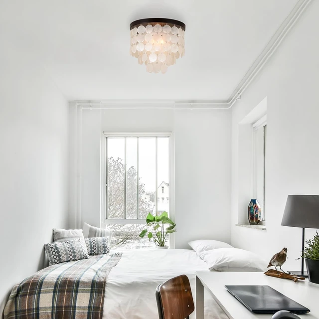 Alt view image 6 of 7 - ALICE HOUSE 14-inch Capiz Shell Ceiling Light, Antique Bronze Finish, 3 Light Flush Mount Light for Bedroom, Kitchen, Entryway AL1701-S3