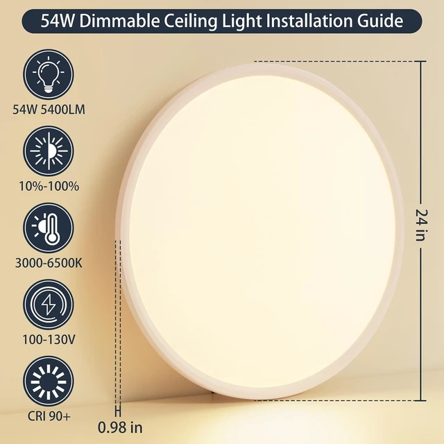 Alt view image 2 of 7 - 24 Inch Ceiling Light for Kitchen Flush Mount Led Light Fixture With Remote