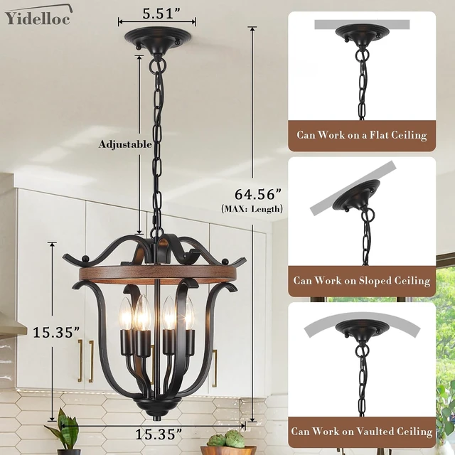 Alt view image 3 of 7 - 4 Lights Black Farmhouse Chandeliers Vintage Cage Ceiling Light Fixtures