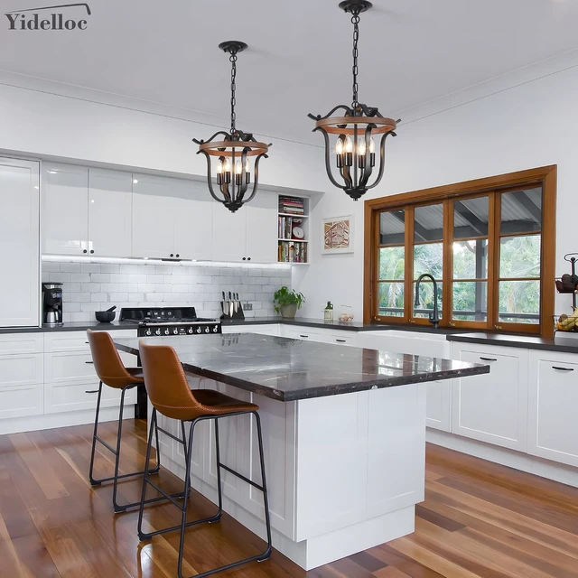 Alt view image 5 of 7 - 4 Lights Black Farmhouse Chandeliers Vintage Cage Ceiling Light Fixtures