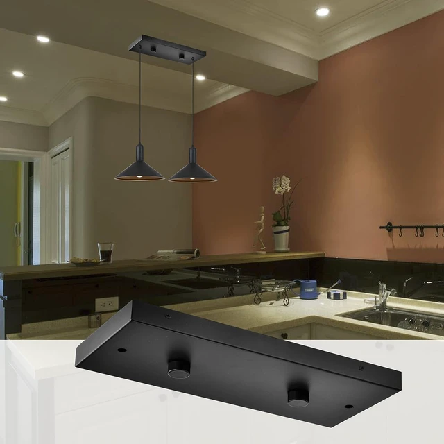Alt view image 2 of 6 - Two Pendant Light Linear Canopy Accessory Light Kit, 14 inch Flush Mount Cluster Canopy, Hanging 2 Lights with One Outlet Box for Kitchen Island, Mounting Hardware Included, Matte Black