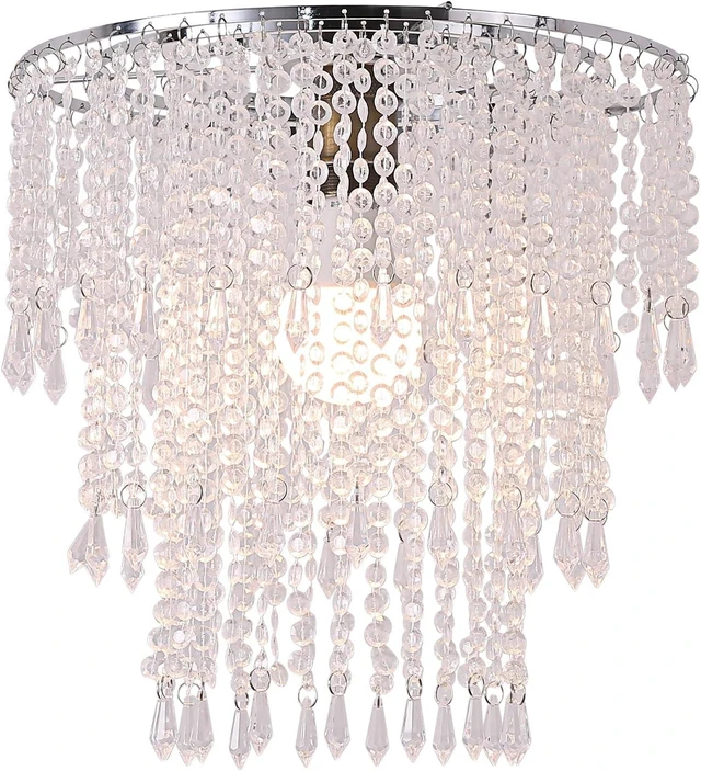 Main image of Acrylic Chandelier Shade Modern Ceiling Light Shade Beaded Pendant Lampshade with Acrylic Beads and Chrome Frame Diameter 11.81 inches