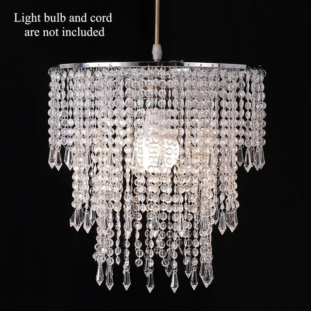 Alt view image 4 of 7 - Acrylic Chandelier Shade Modern Ceiling Light Shade Beaded Pendant Lampshade with Acrylic Beads and Chrome Frame Diameter 11.81 inches