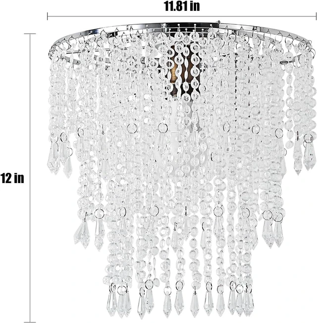 Alt view image 3 of 7 - Acrylic Chandelier Shade Modern Ceiling Light Shade Beaded Pendant Lampshade with Acrylic Beads and Chrome Frame Diameter 11.81 inches