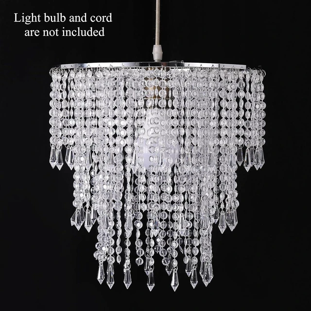 Alt view image 5 of 7 - Acrylic Chandelier Shade Modern Ceiling Light Shade Beaded Pendant Lampshade with Acrylic Beads and Chrome Frame Diameter 11.81 inches