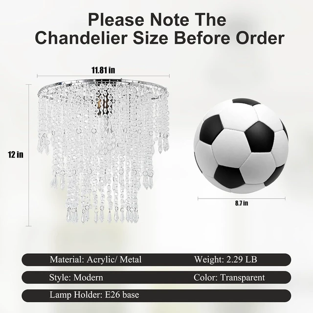 Alt view image 7 of 7 - Acrylic Chandelier Shade Modern Ceiling Light Shade Beaded Pendant Lampshade with Acrylic Beads and Chrome Frame Diameter 11.81 inches