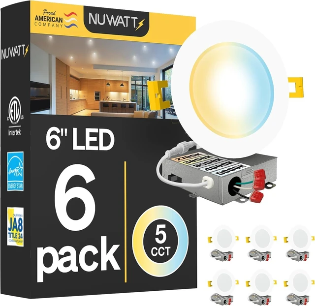 Main image of NUWATT Canless Recessed Lighting 6 Inch, 2700K-5000K, Dimmable, ETL, 6 Pack