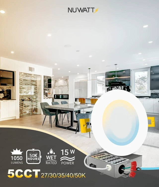 Alt view image 3 of 7 - NUWATT Canless Recessed Lighting 6 Inch, 2700K-5000K, Dimmable, ETL, 6 Pack