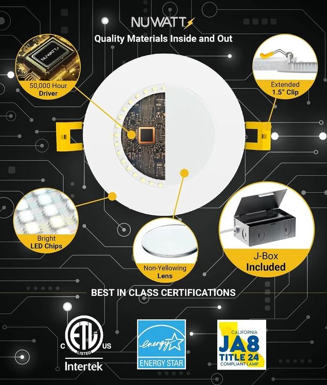 Alt view image 4 of 7 - NUWATT 4 Inch Recessed Lights 5CCT 2700K-5000K, Dimmable, CRI 90, ETL, 6 PK
