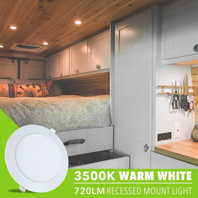 Alt view image 7 of 7 - LeisureLED 5 Pack RV Boat Recessed Ceiling Light 720 Lumen Super Slim LED Panel Light DC 12V 5.75" 9W Full Aluminum Downlights 700 Lumen Warm (Warm White)