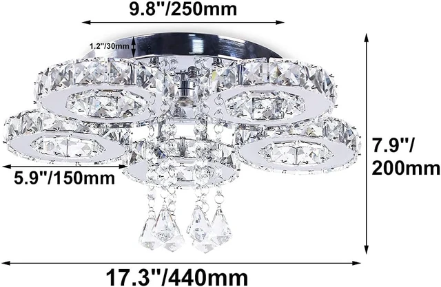 Alt view image 2 of 7 - 5-Ring Crystal Ceiling Light LED Chandelier Cool White