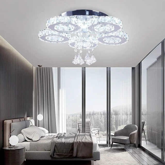 Alt view image 3 of 7 - 5-Ring Crystal Ceiling Light LED Chandelier Cool White