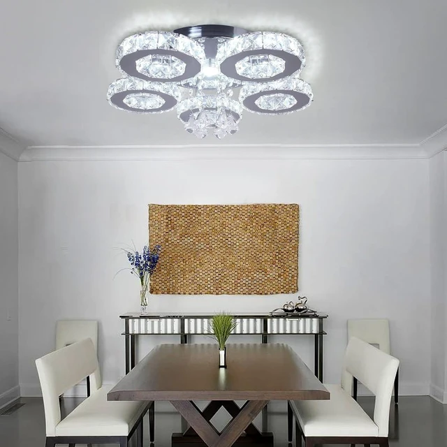 Alt view image 4 of 7 - 5-Ring Crystal Ceiling Light LED Chandelier Cool White