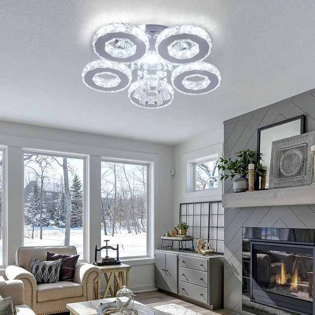 Alt view image 5 of 7 - 5-Ring Crystal Ceiling Light LED Chandelier Cool White